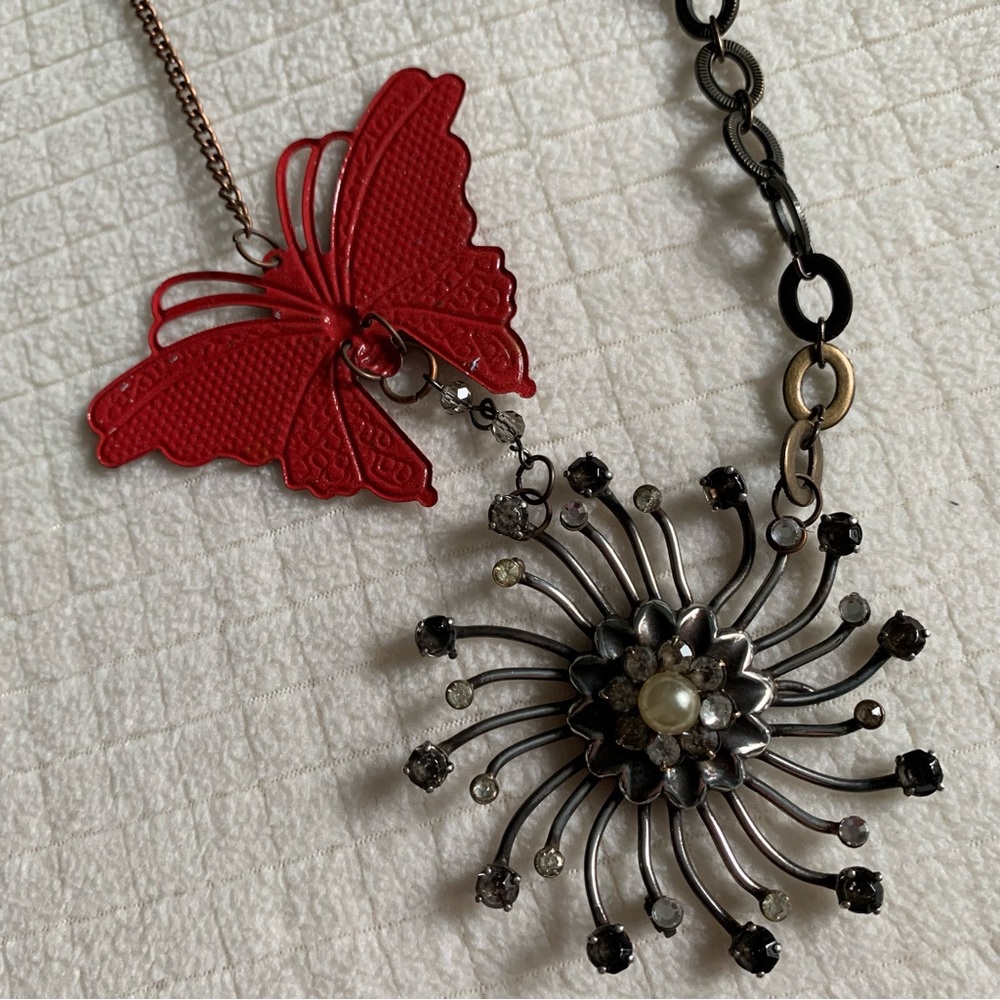 Artisan red butterfly necklace
